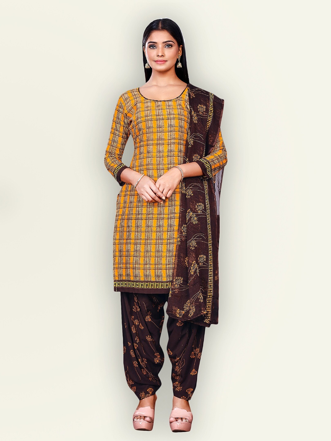 

Jevi Prints Printed Unstitched Dress Material, Gold