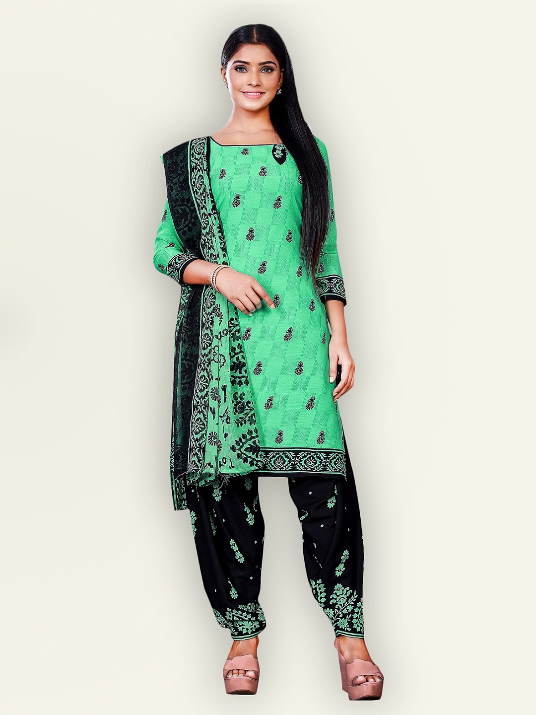 

Jevi Prints Printed Unstitched Dress Material, Green