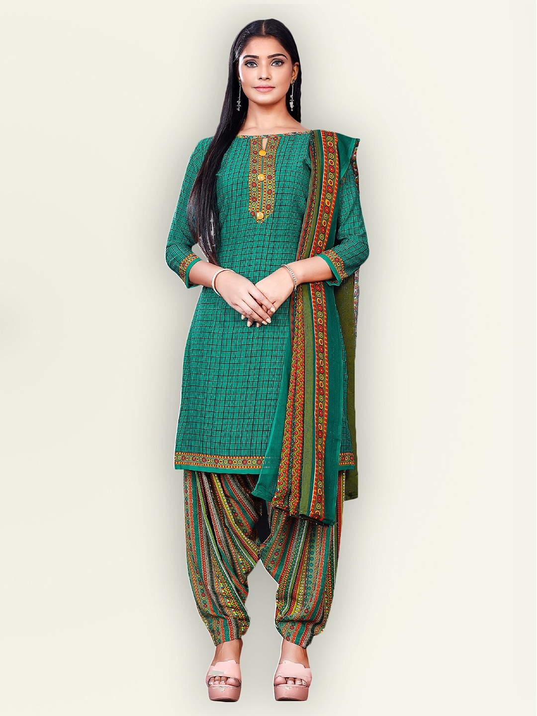 

Jevi Prints Printed Unstitched Dress Material, Green