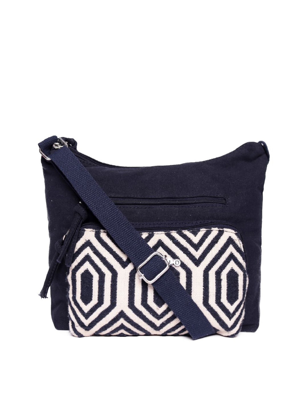 

ASTRID Navy Geometric Printed Swagger Sling Bag, Navy blue