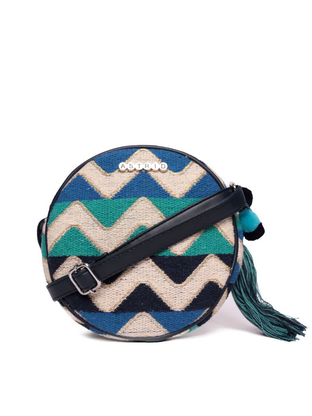 

ASTRID Geometric Structured Sling Bag with Tasselled, Blue