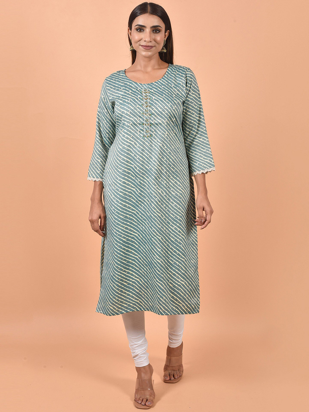 

KALINI Printed Gotta Patti Floral Kurta, Teal