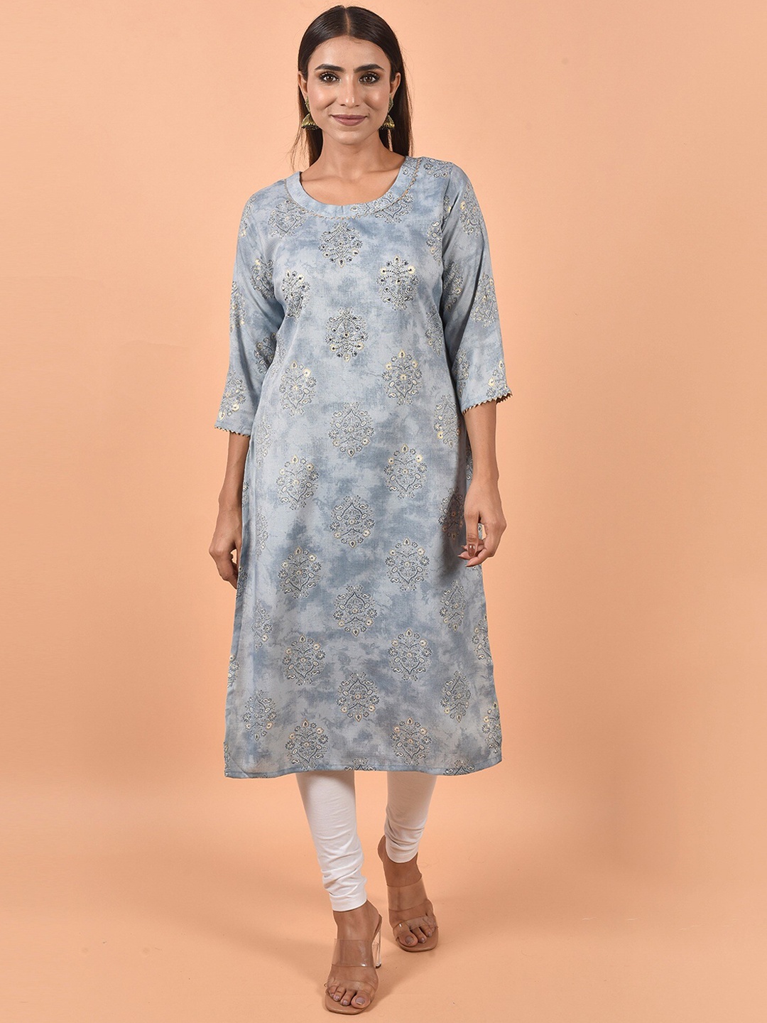 

KALINI Printed Gotta Patti Floral Kurta, Blue
