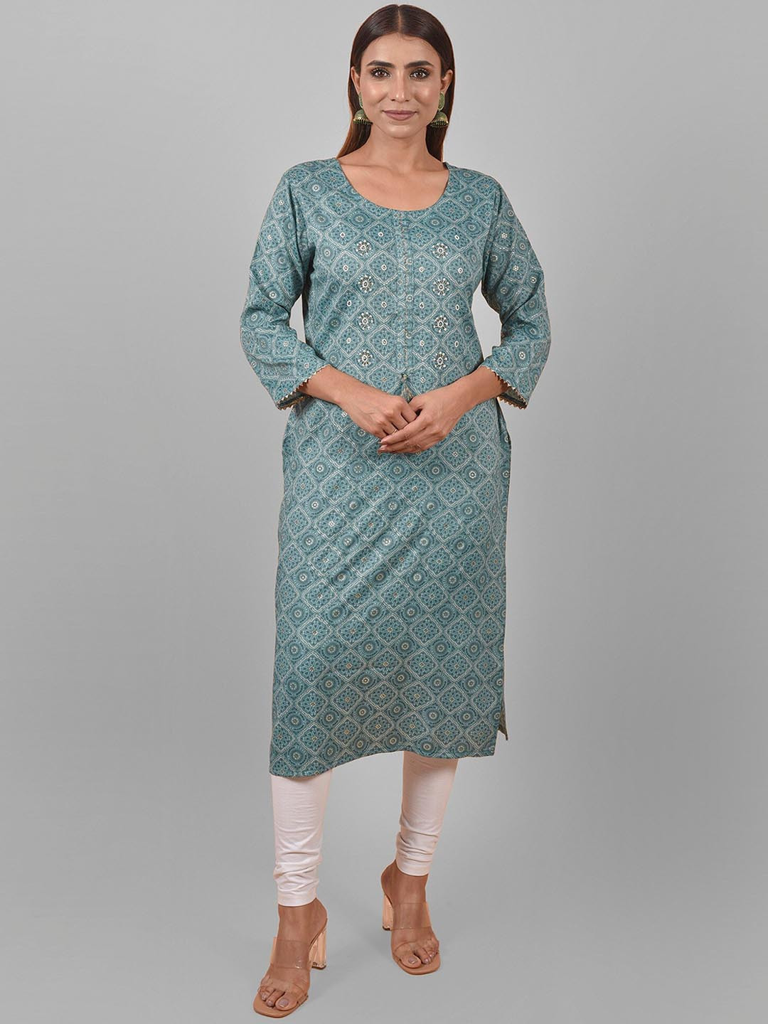 

Nimayaa Round Neck Geometric Printed Cotton Kurta, Blue