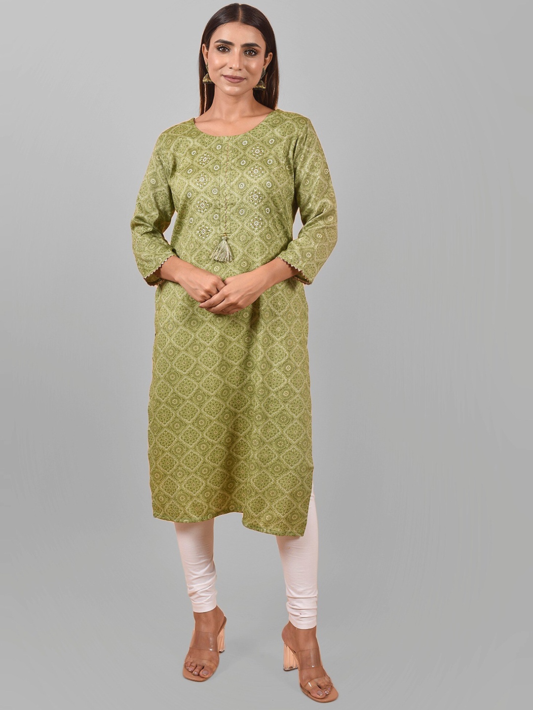 

Nimayaa Round Neck Ethnic Motifs Printed Cotton Kurta, Green