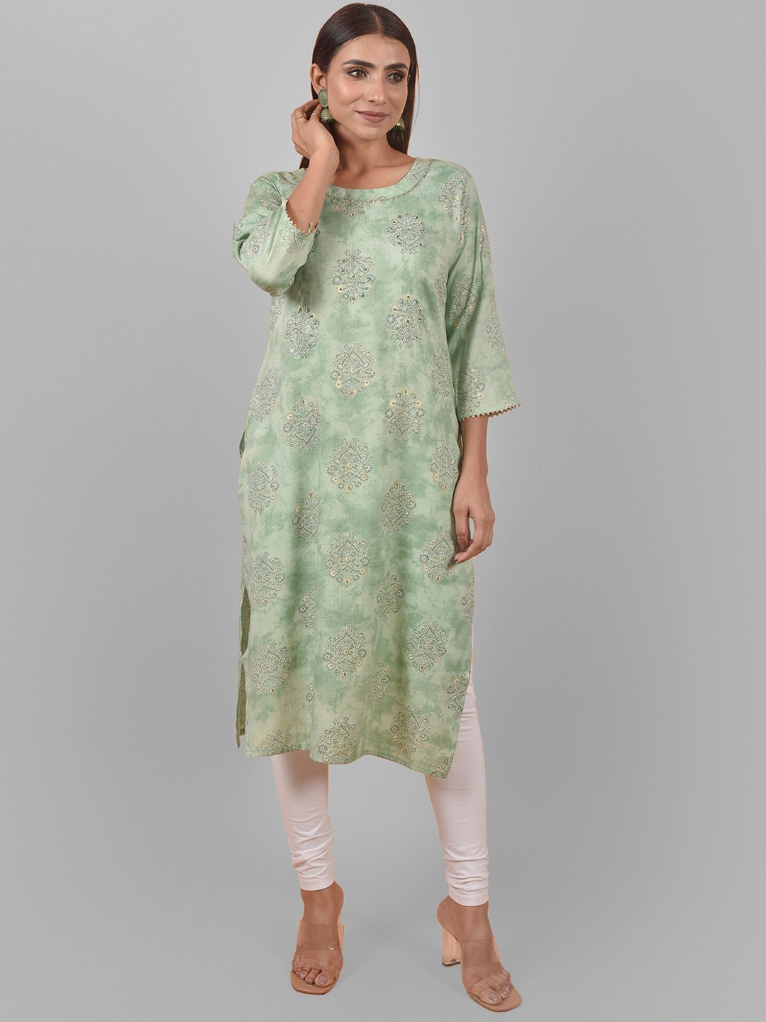 

Nimayaa Ethnic Motifs Printed Cotton Kurta, Sea green