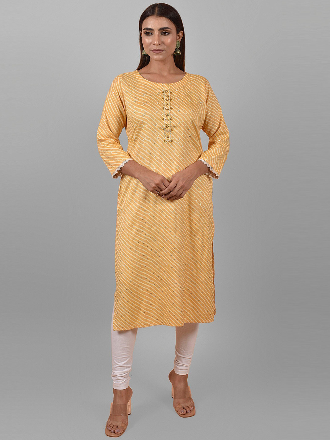 

Nimayaa Striped A-Line Regular Cotton Kurta, Mustard
