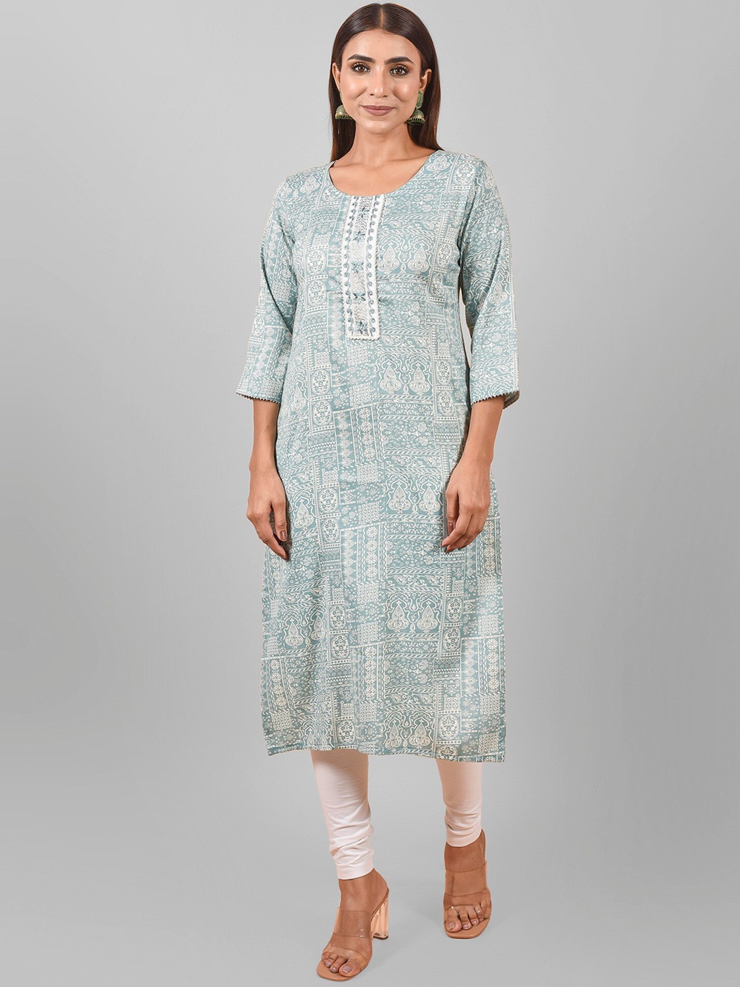 

Nimayaa Round Neck Geometric Printed Cotton Kurta, Blue