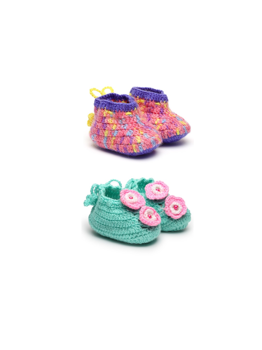 

CHUTPUT Infants Kids Set Of 2 Pure Wool Crochet Booties, Green