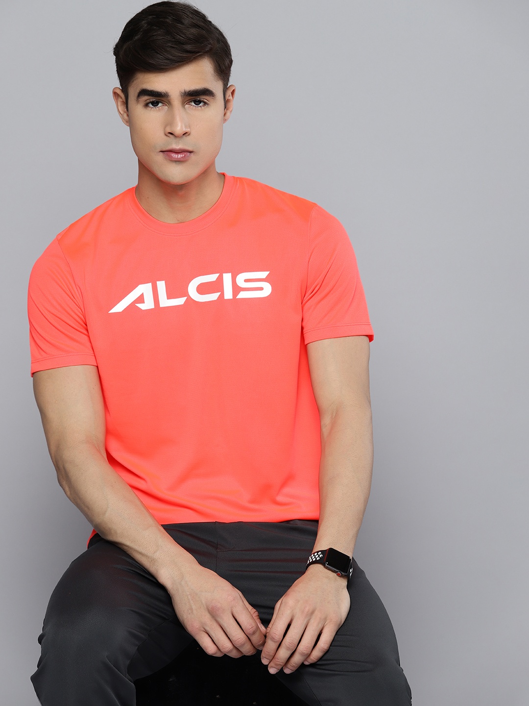 

Alcis Brand Logo Printed Dry Tech T-shirt, Coral