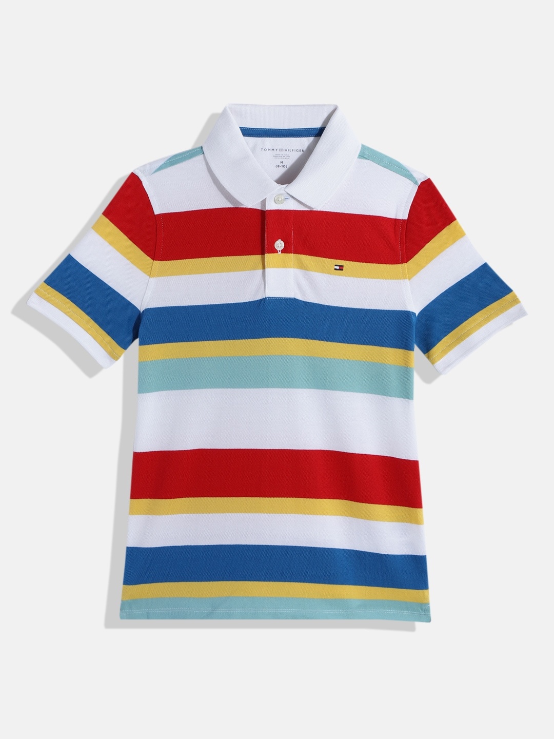 

Tommy Hilfiger Boys Striped Polo Collar Pure Cotton T-shirt, White