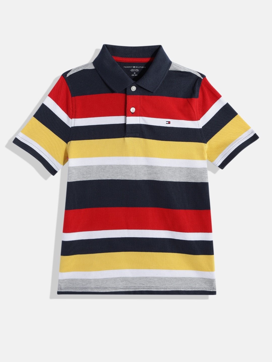 

Tommy Hilfiger Boys Striped Polo Collar Pure Cotton T-shirt, Navy blue