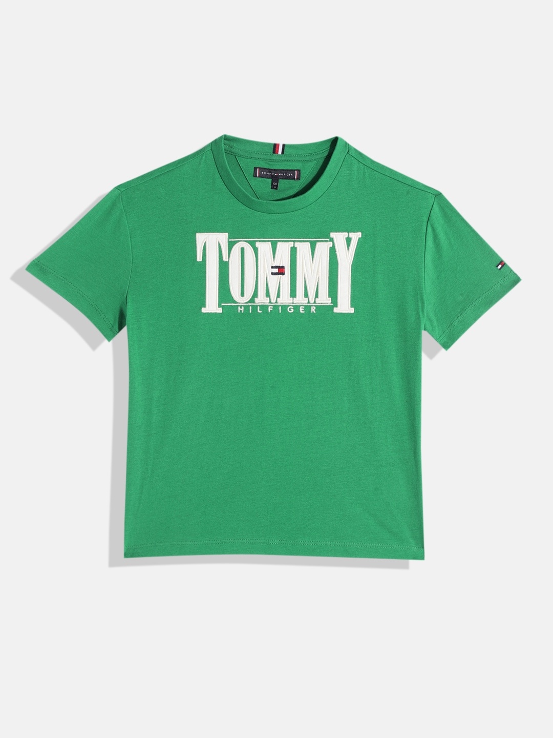 Tommy Hilfiger Boys Brand Logo Printed Pure Cotton T-shirt, Green