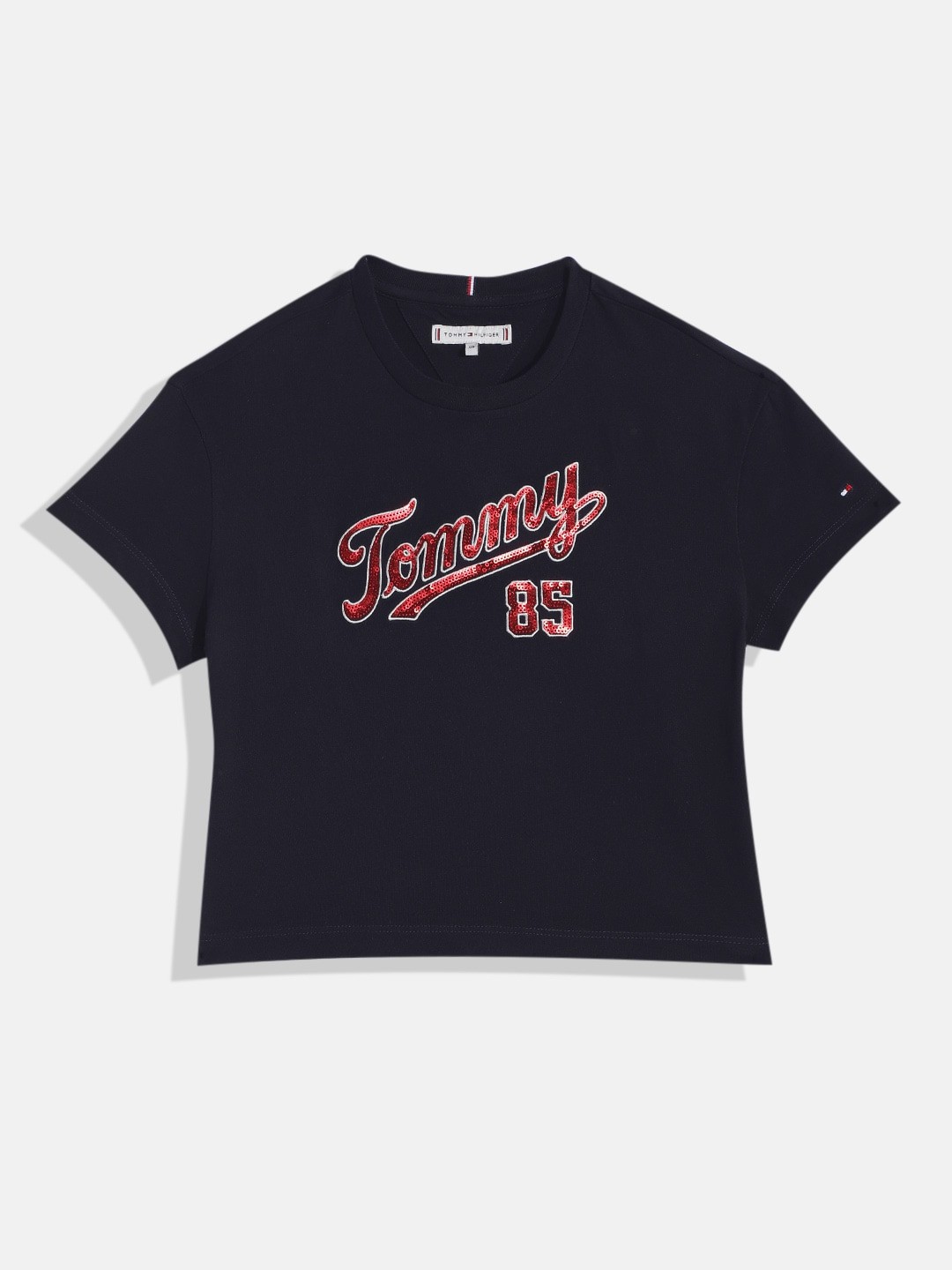 

Tommy Hilfiger Girls Navy Blue Brand Logo Pure Cotton T-shirt
