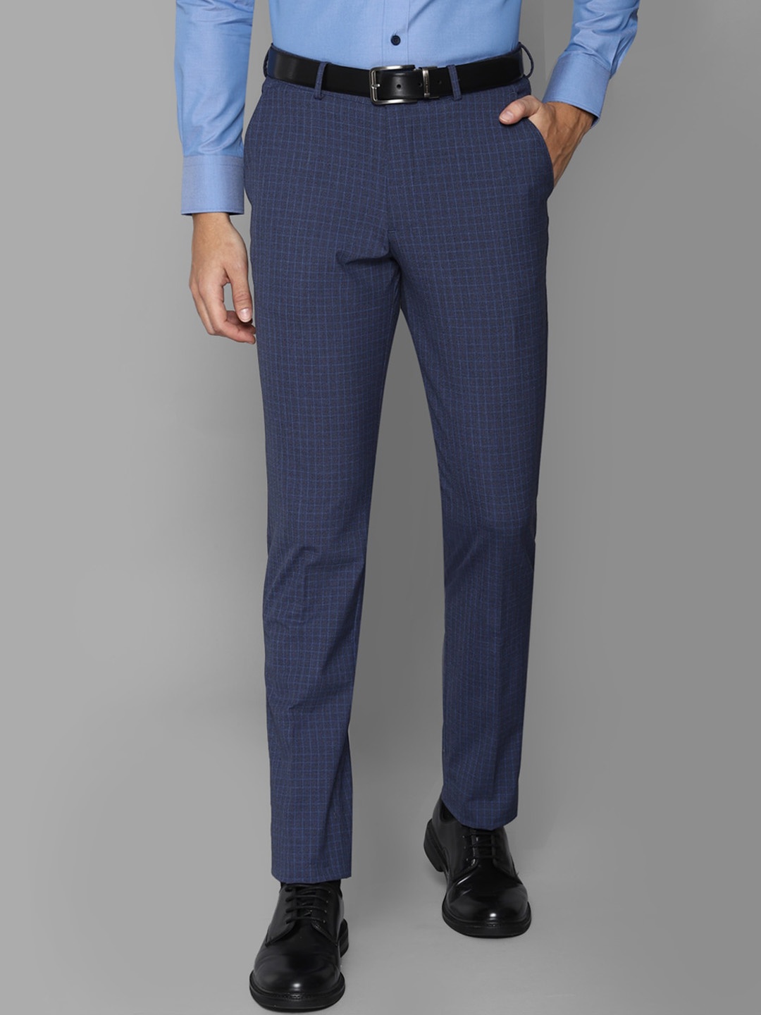 

Louis Philippe Men Navy Blue Checked Slim Fit Trousers