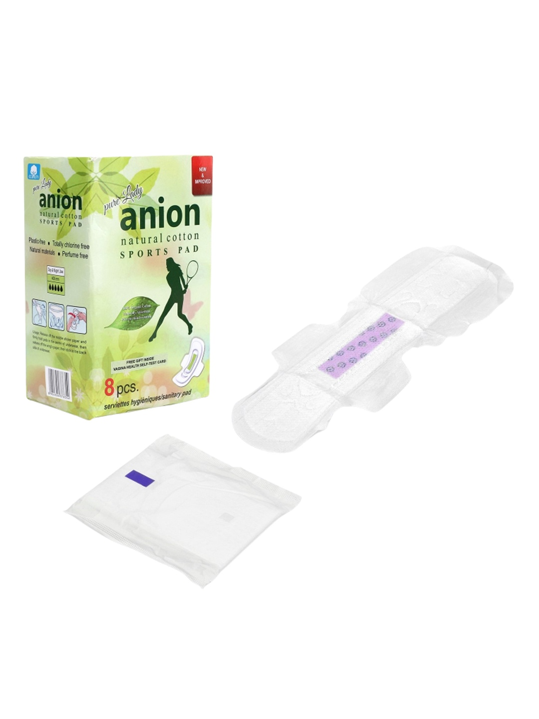 

CareDone Anion Natural Cotton Ultra Thin Rash Free Sports Sanitary Pads - 8 Pcs, Green