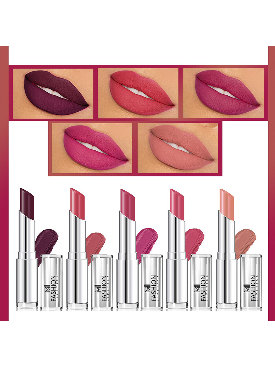 

MI FASHION Set of 5 Long Lasting & Creme Matte Lipstick - 3.5 g Each, Multi