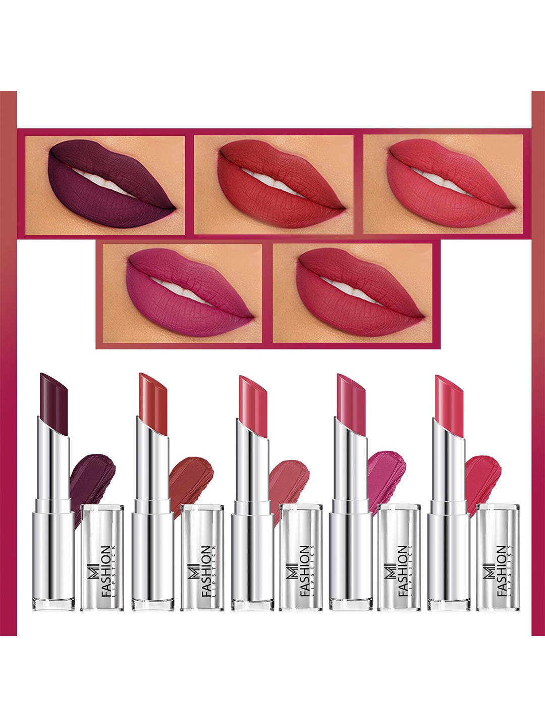 

MI FASHION Set of 5 Long Lasting & Creme Matte Lipstick - 3.5 g Each, Multi