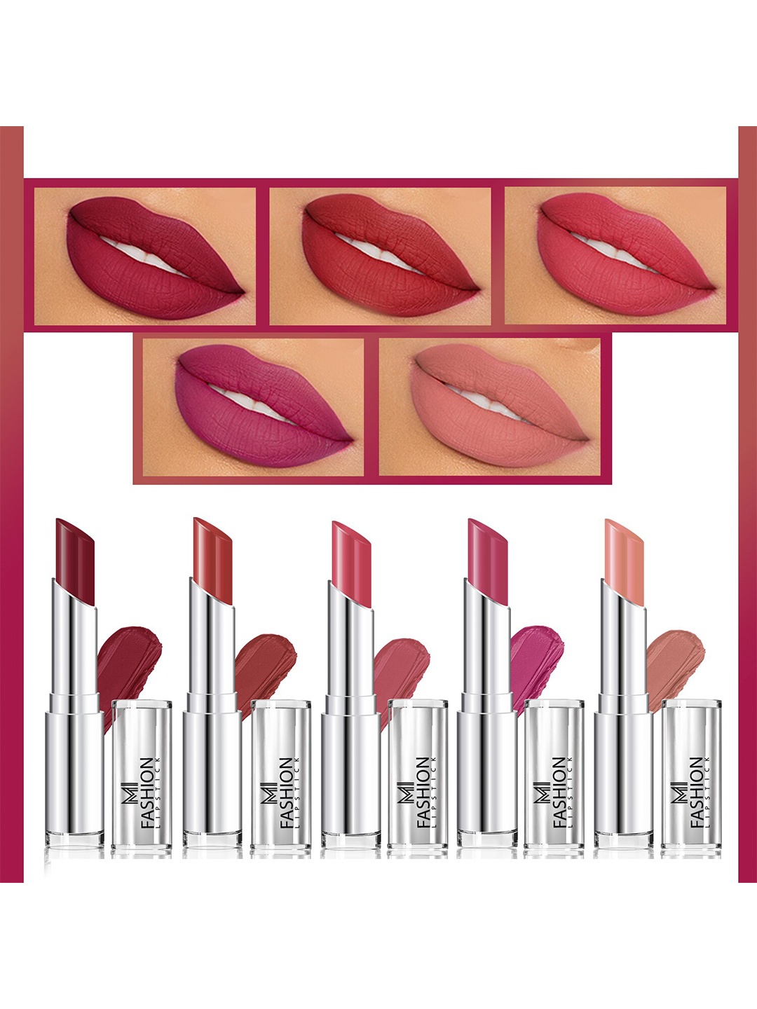 

MI FASHION Set of 5 Long Lasting & Creme Matte Lipstick - 3.5 g Each, Multi