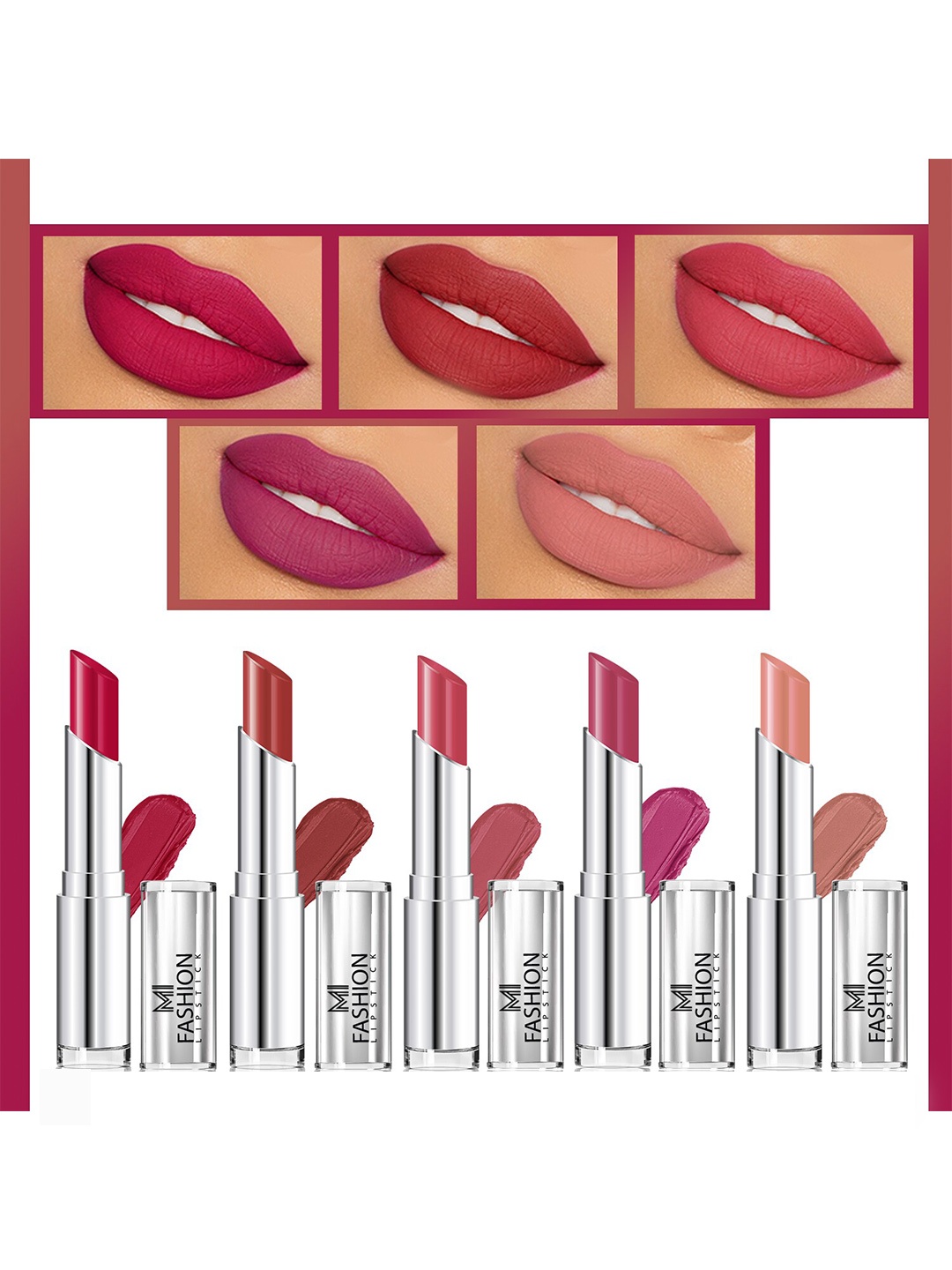 

MI FASHION Set of 5 Long Lasting & Creme Matte Lipstick - 3.5 g Each, Multi