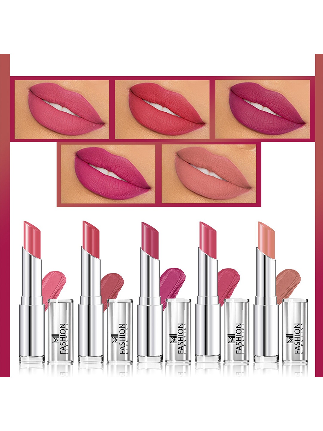 

MI FASHION Set of 5 Long Lasting & Creme Matte Lipstick - 3.5 g Each, Multi