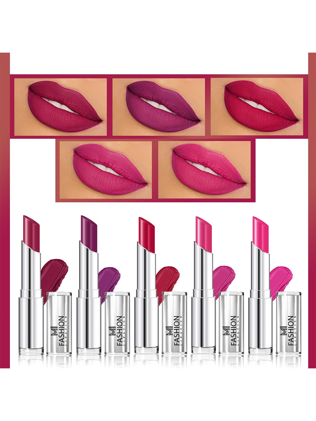 

MI FASHION Set of 5 Long Lasting & Creme Matte Lipstick - 3.5 g Each, Multi