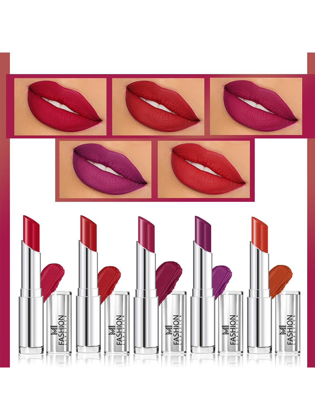 

MI FASHION Set of 5 Long Lasting & Creme Matte Lipstick - 3.5 g Each, Multi