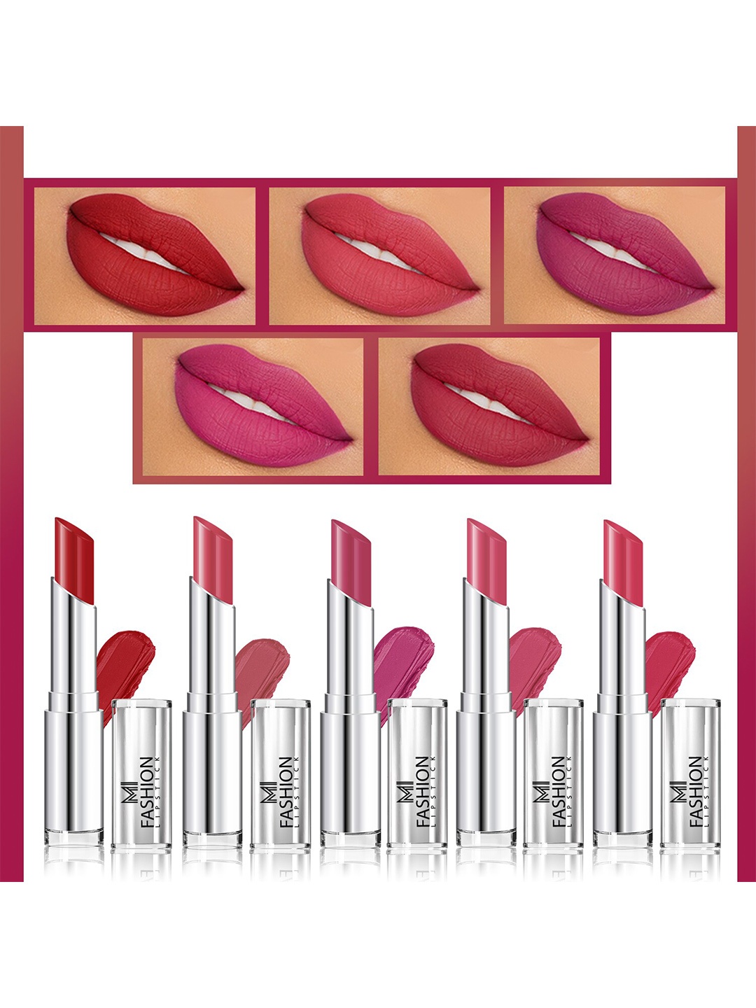 

MI FASHION Set of 5 Long Lasting & Creme Matte Lipstick - 3.5 g Each, Multi