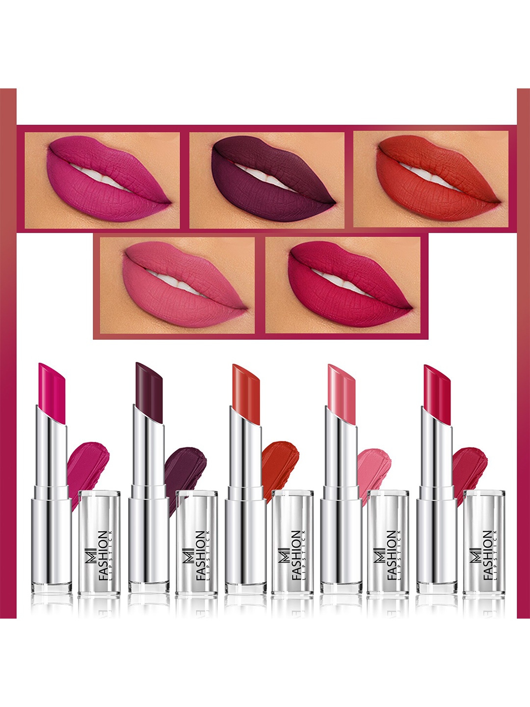 

MI FASHION Set of 5 Long Lasting & Creme Matte Lipstick - 3.5 g Each, Multi