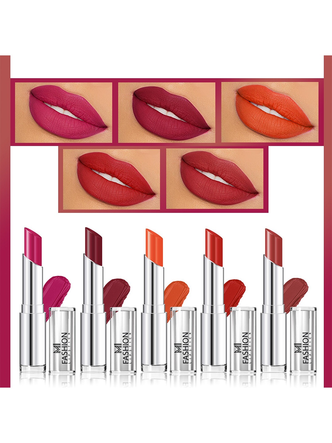 

MI FASHION Set of 5 Long Lasting & Creme Matte Lipstick - 3.5 g Each, Multi