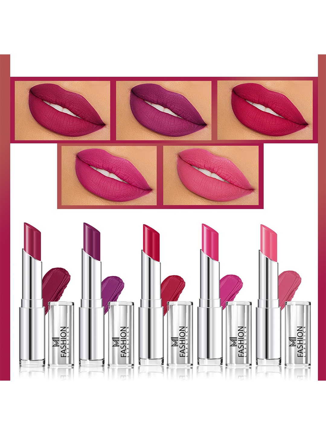 

MI FASHION Set of 5 Long Lasting & Creme Matte Lipstick - 3.5 g Each, Multi