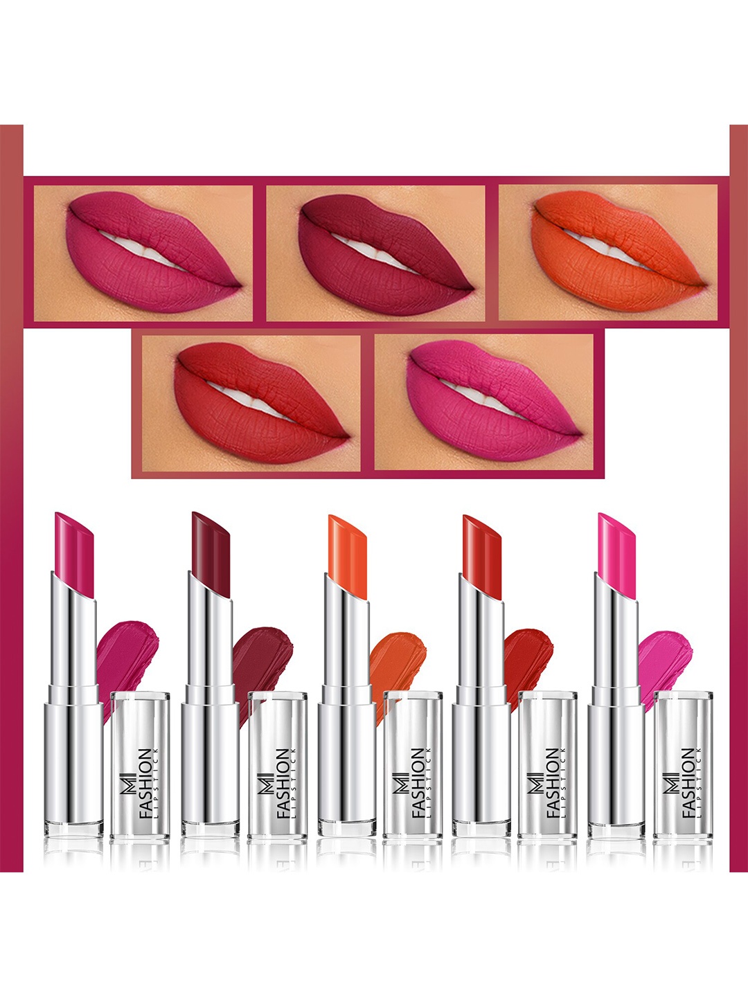 

MI FASHION Set of 5 Long Lasting & Creme Matte Lipstick - 3.5 g Each, Multi