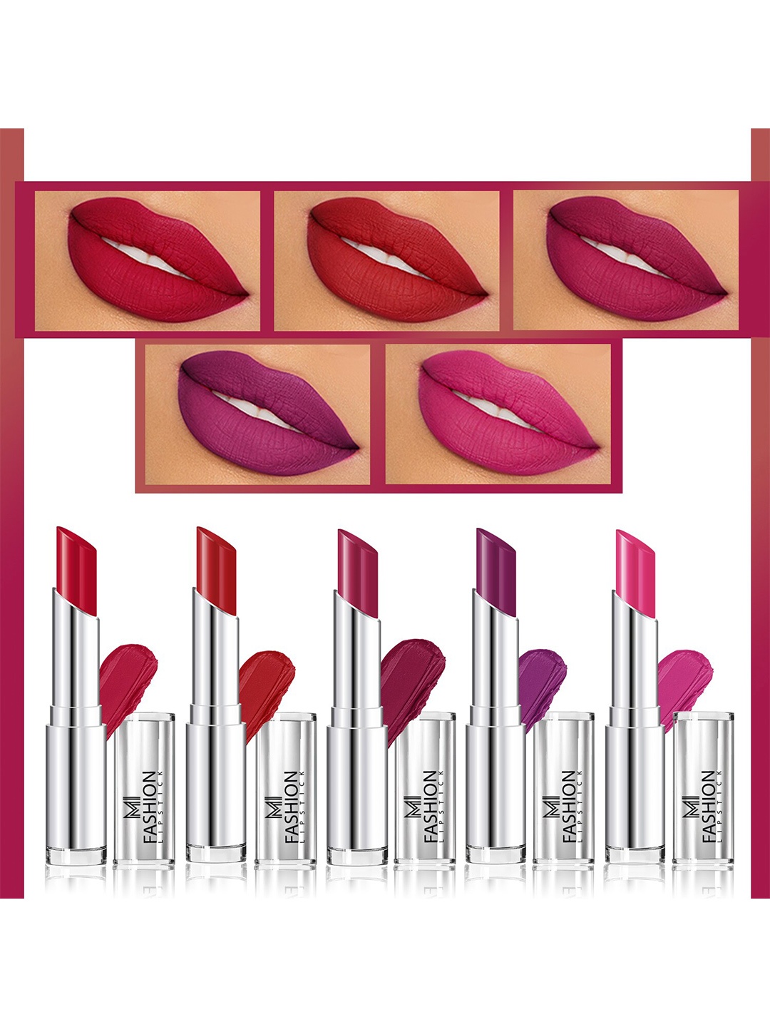 

MI FASHION Set of 5 Long Lasting & Creme Matte Lipstick - 3.5 g Each, Multi