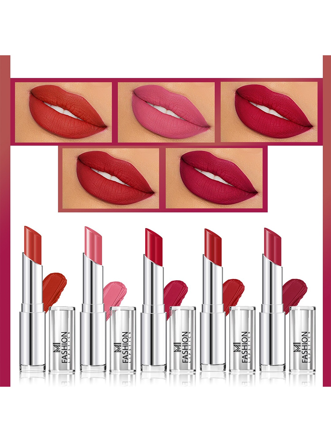 

MI FASHION Set of 5 Long Lasting & Creme Matte Lipstick - 3.5 g Each, Multi