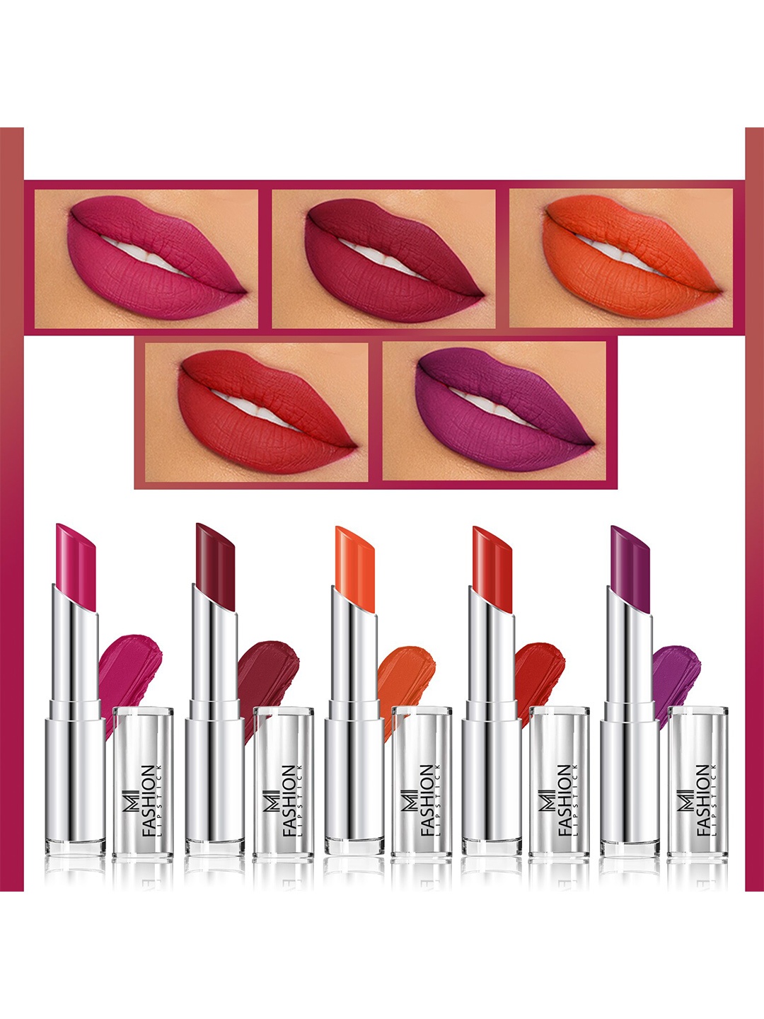 

MI FASHION Set of 5 Long Lasting & Creme Matte Lipstick - 3.5 g Each, Multi