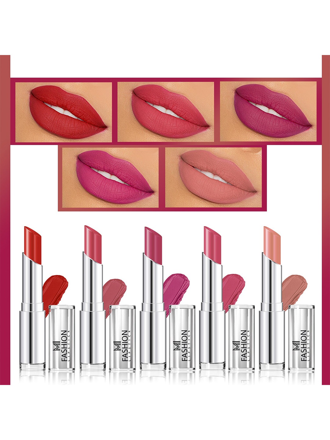 

MI FASHION Set Of 5 Creme Matte Weightless Long-Lasting Lipstick - 3.5g Each, Nude