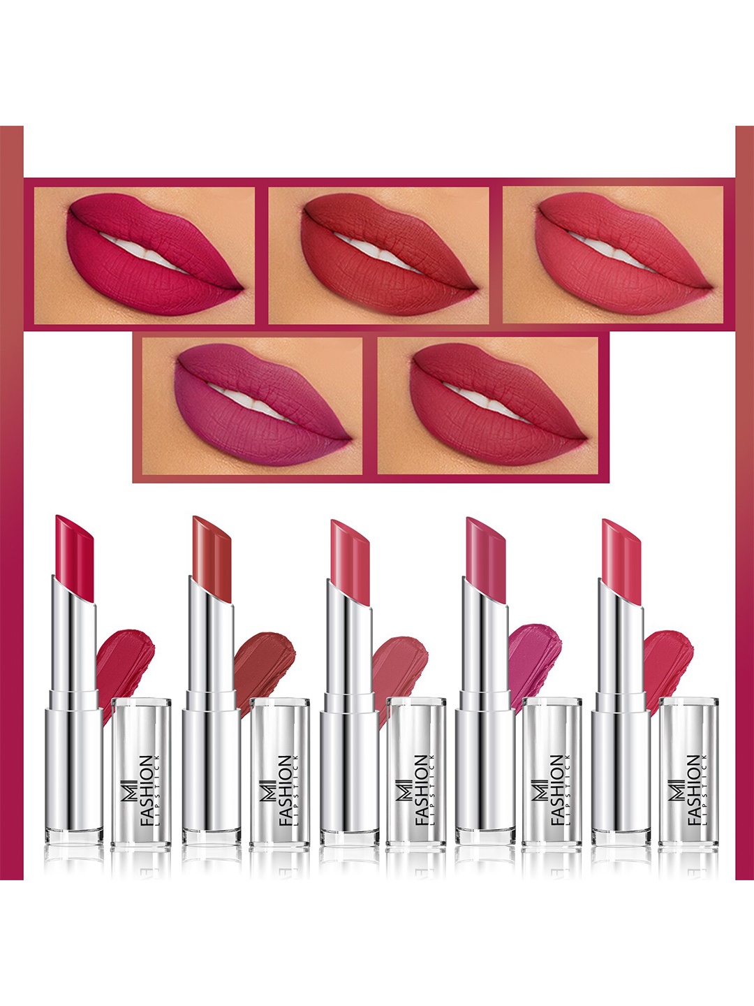 

MI FASHION Set of 5 Long Lasting & Creme Matte Lipstick - 3.5 g Each, Multi