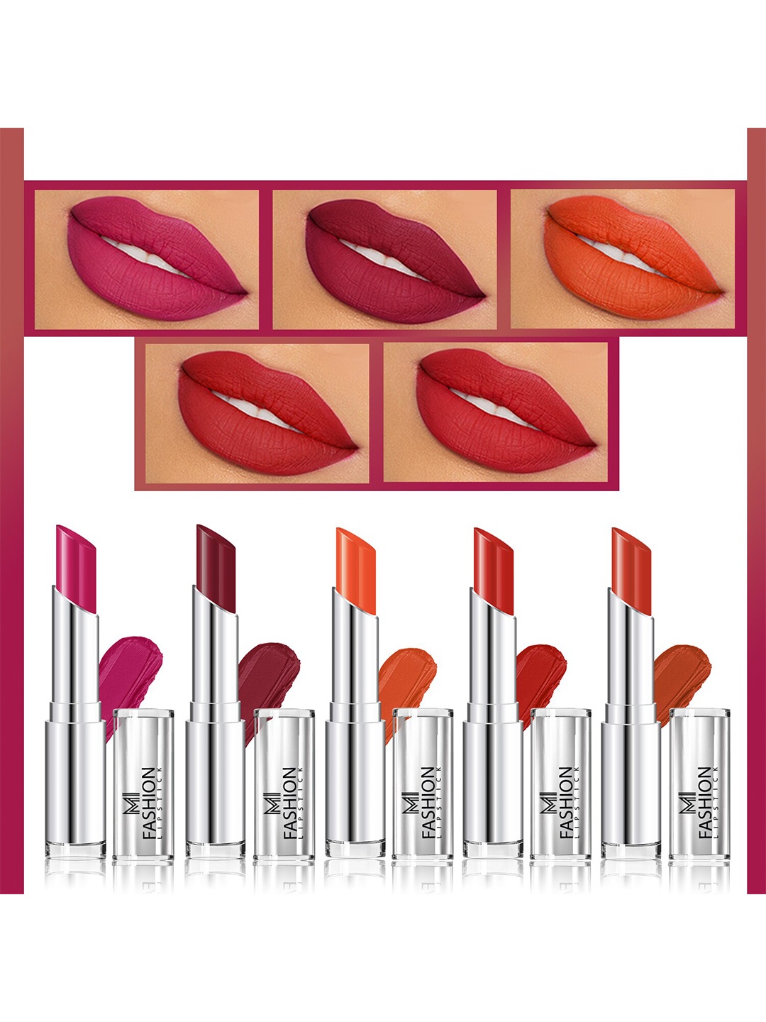 

MI FASHION Set of 5 Long Lasting & Creme Matte Lipstick - 3.5 g Each, Multi