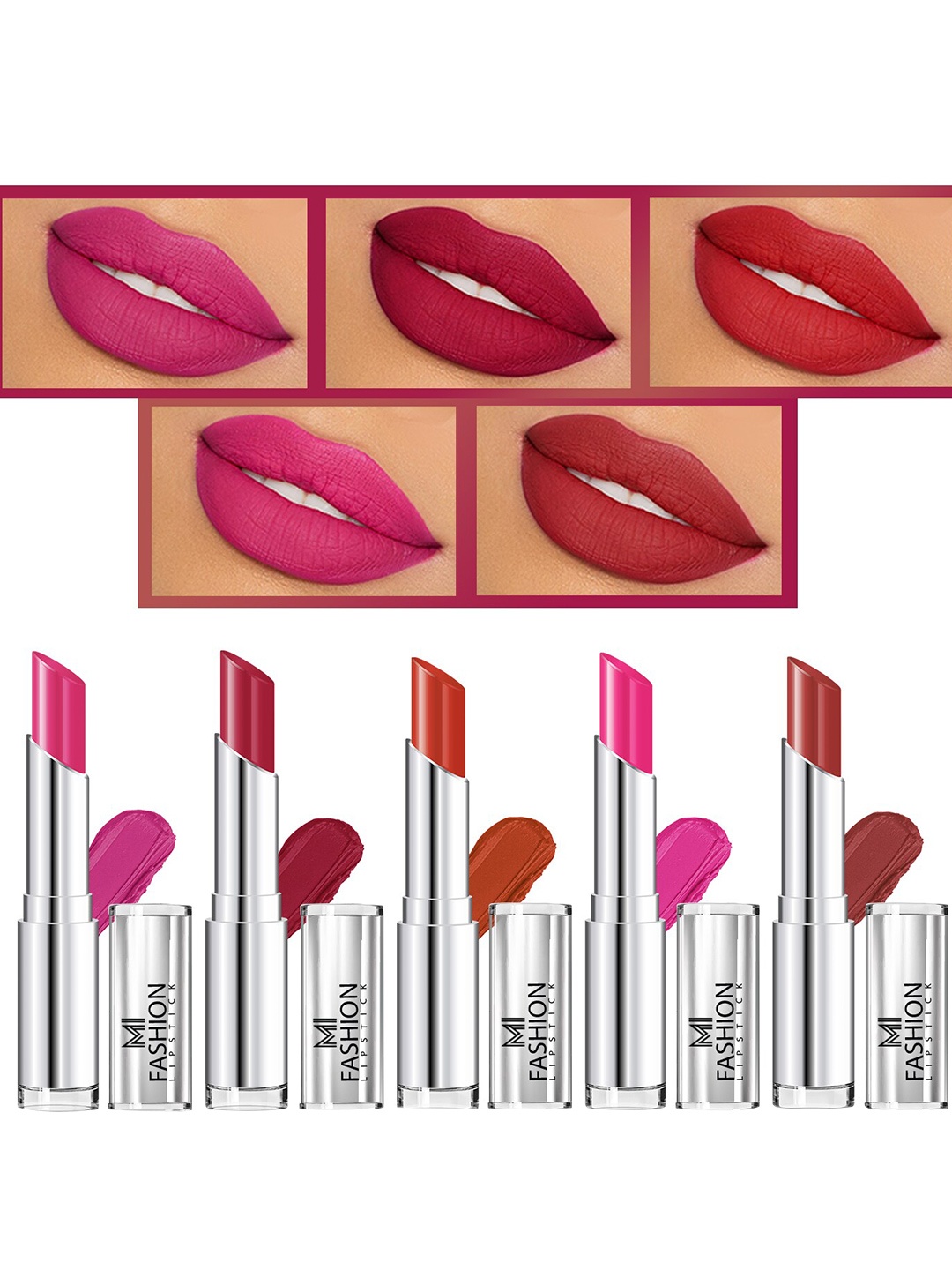 

MI FASHION Set of 5 Long Lasting & Creme Matte Lipstick - 3.5 g Each, Multi