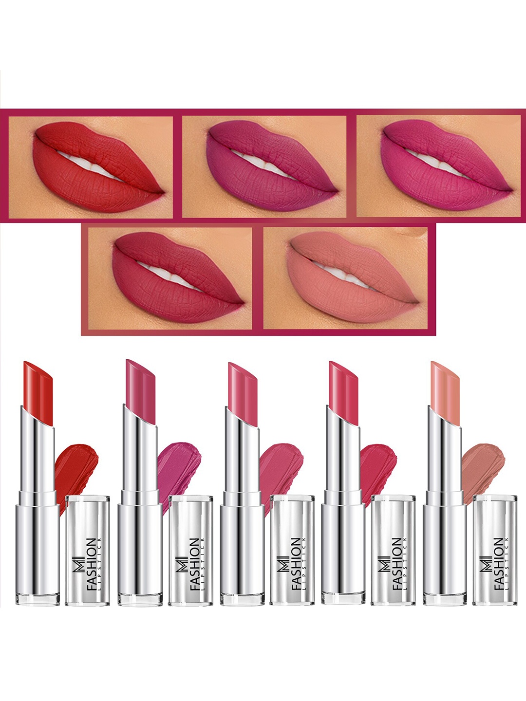 

MI FASHION Set of 5 Long Lasting & Creme Matte Lipstick - 3.5 g Each, Multi