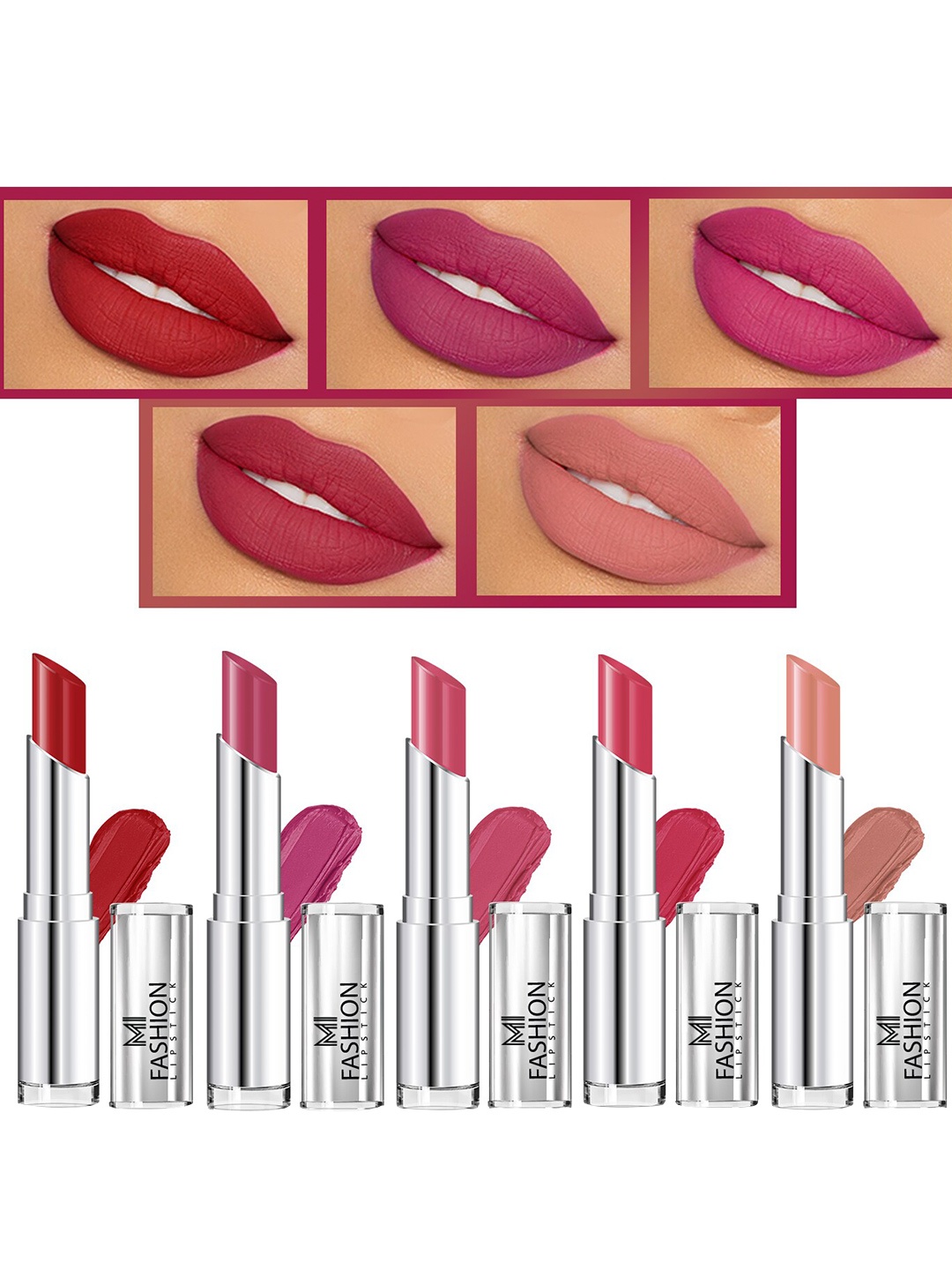 

MI FASHION Set of 5 Long Lasting & Creme Matte Lipstick - 3.5 g Each, Multi