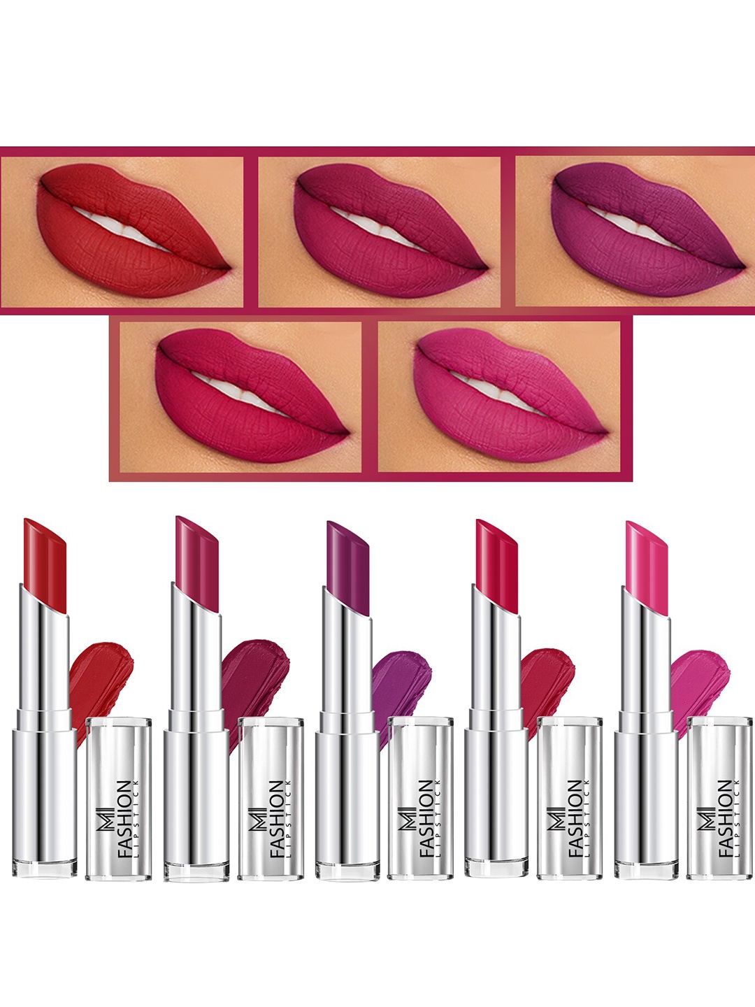 

MI FASHION Set Of 5 Creme Matte Weightless Long-Lasting Lipstick - 3.5g Each, Pink