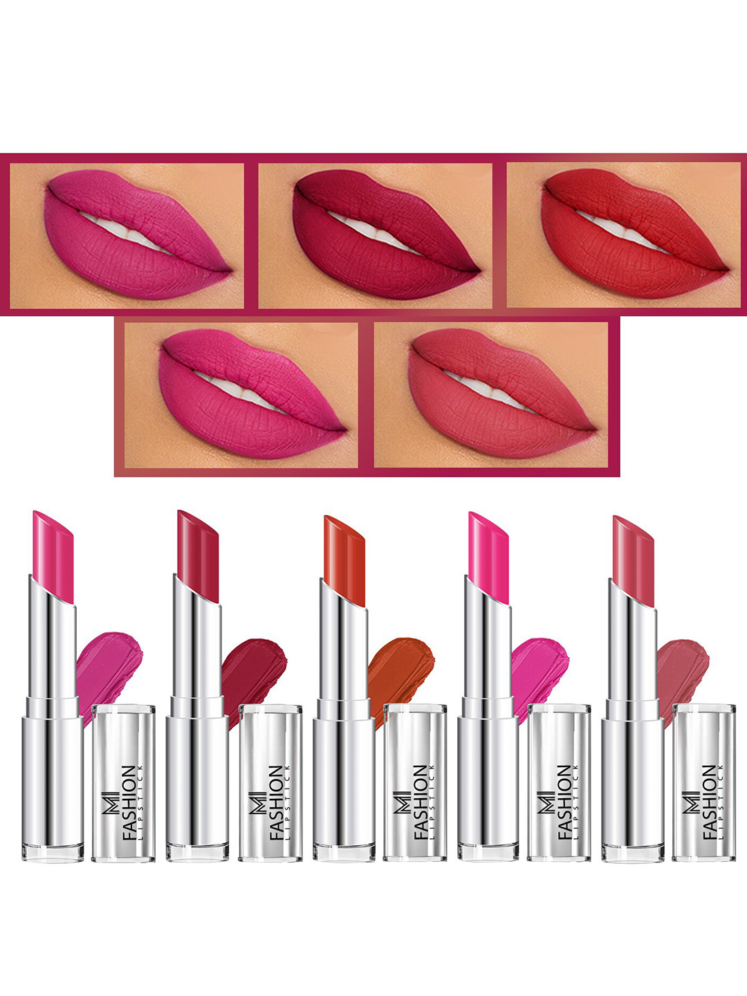 

MI FASHION Set Of 5 Creme Matte Weightless Long-Lasting Lipstick - 3.5g Each, Maroon