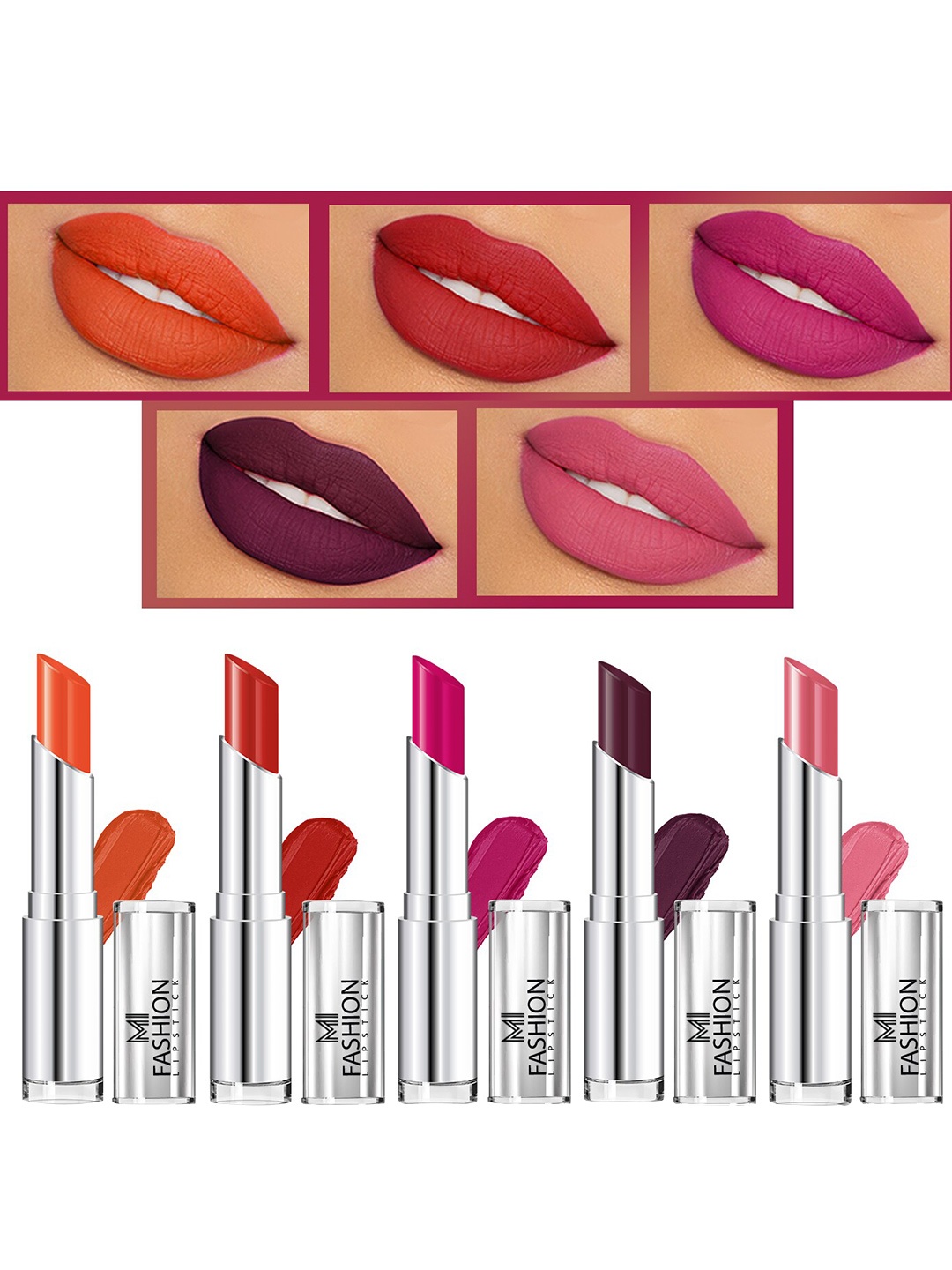 

MI FASHION Set Of 5 Creme Matte Weightless Long-Lasting Lipstick - 3.5g Each, Orange