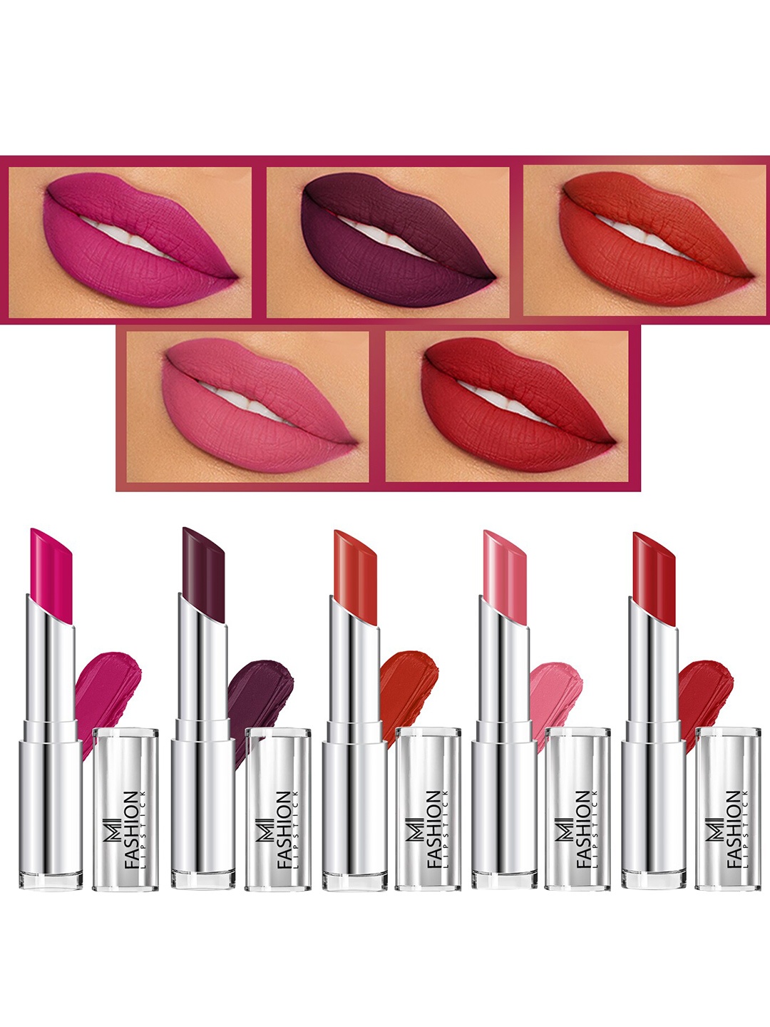 

MI FASHION Set Of 5 Creme Matte Weightless Long-Lasting Lipstick - 3.5g Each, Purple