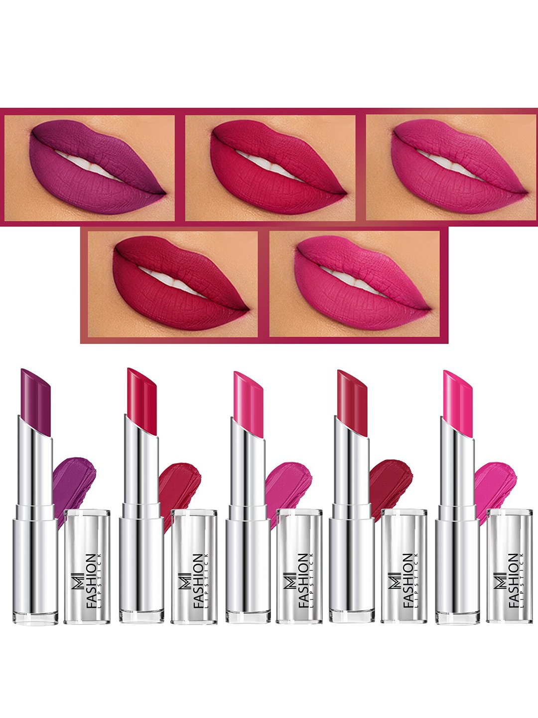 

MI FASHION Set Of 5 Creme Matte Weightless Long-Lasting Lipstick - 3.5g Each, Red