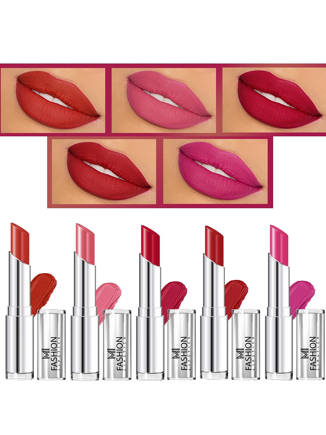 

MI FASHION Set Of 5 Creme Matte Weightless Long-Lasting Lipstick - 3.5g Each, Pink