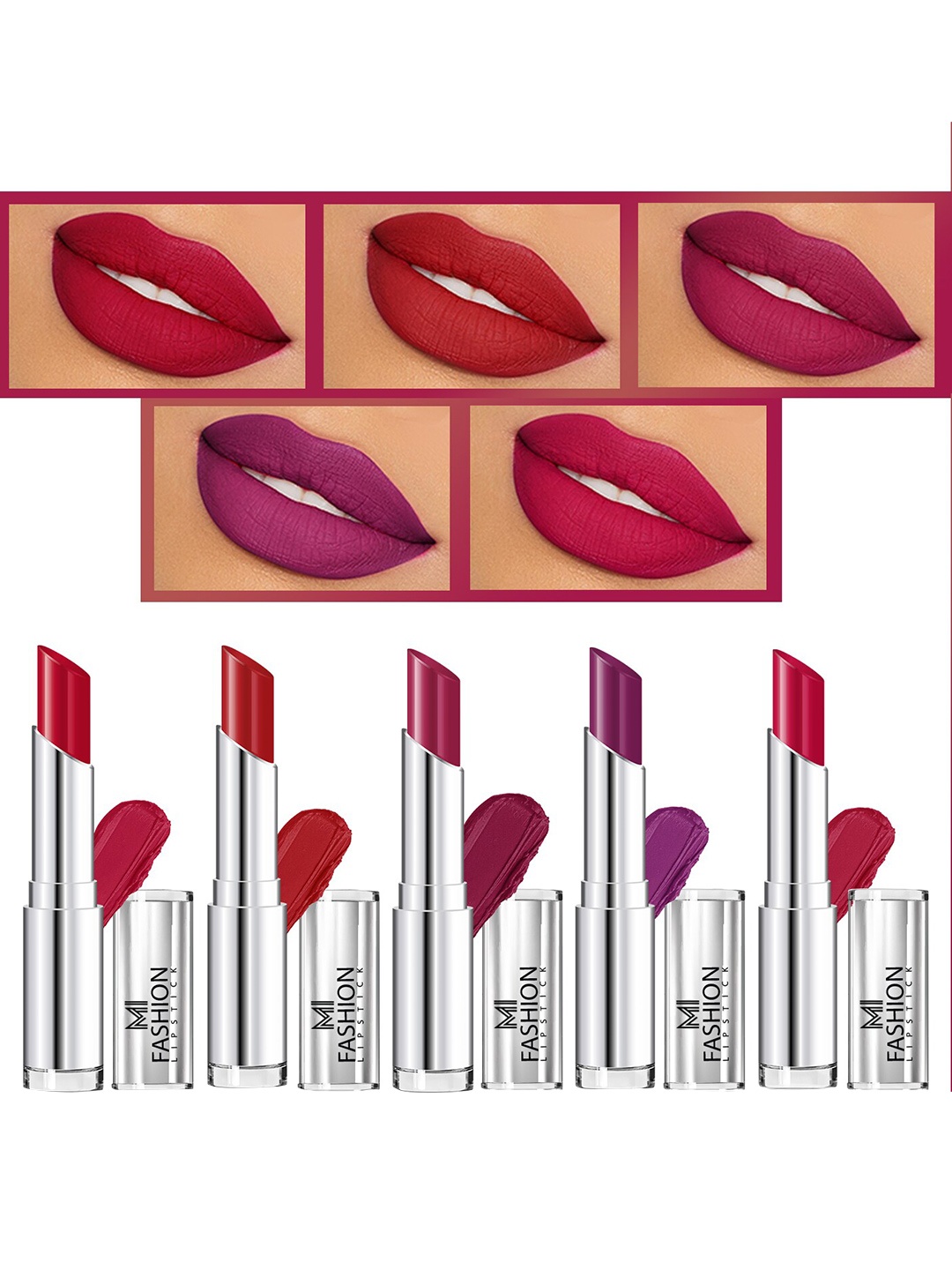

MI FASHION Set Of 5 Creme Matte Weightless Long-Lasting Lipstick - 3.5g Each, Maroon