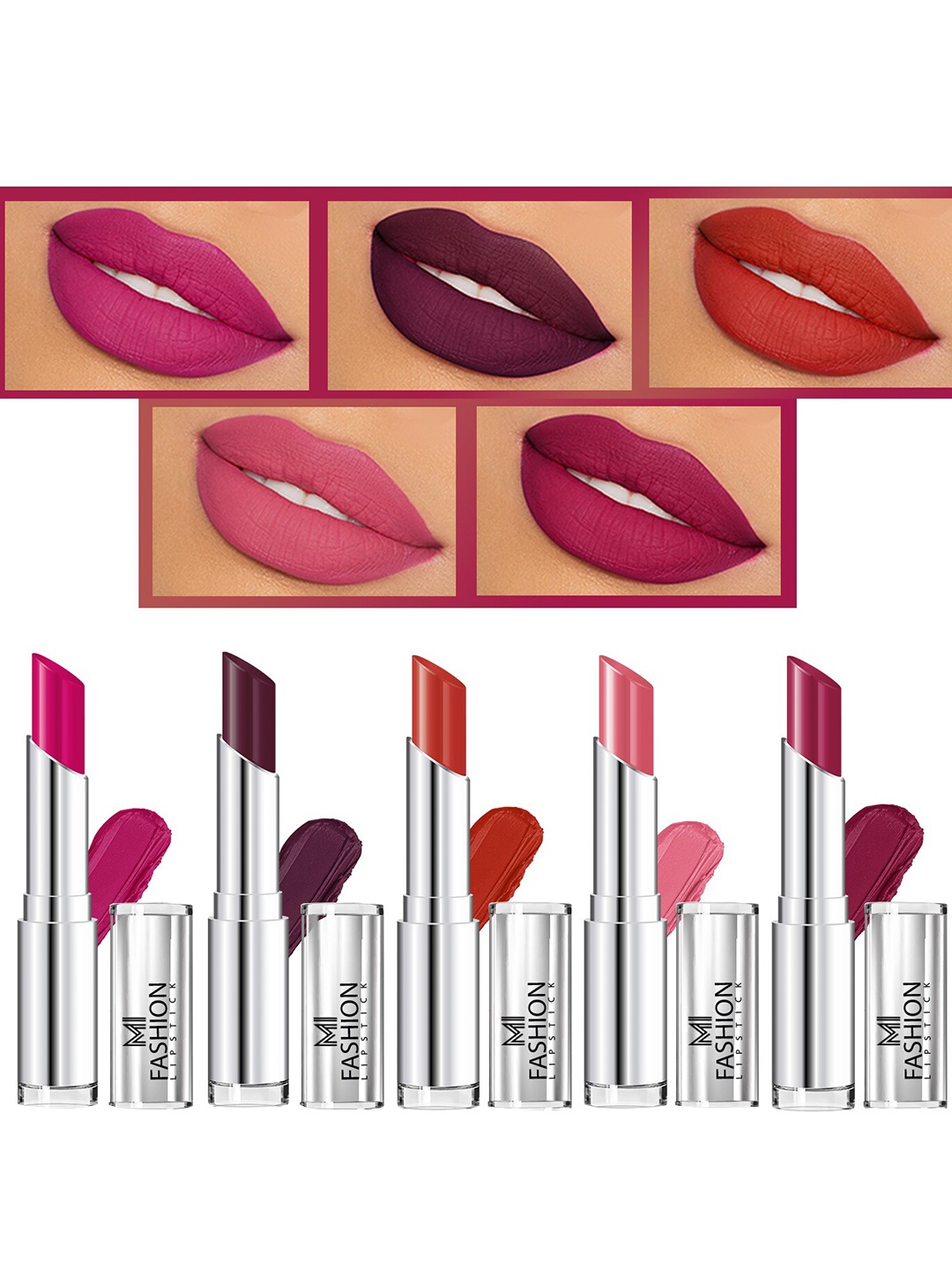 

MI FASHION Set Of 5 Creme Matte Weightless Long-Lasting Lipstick - 3.5g Each, Purple