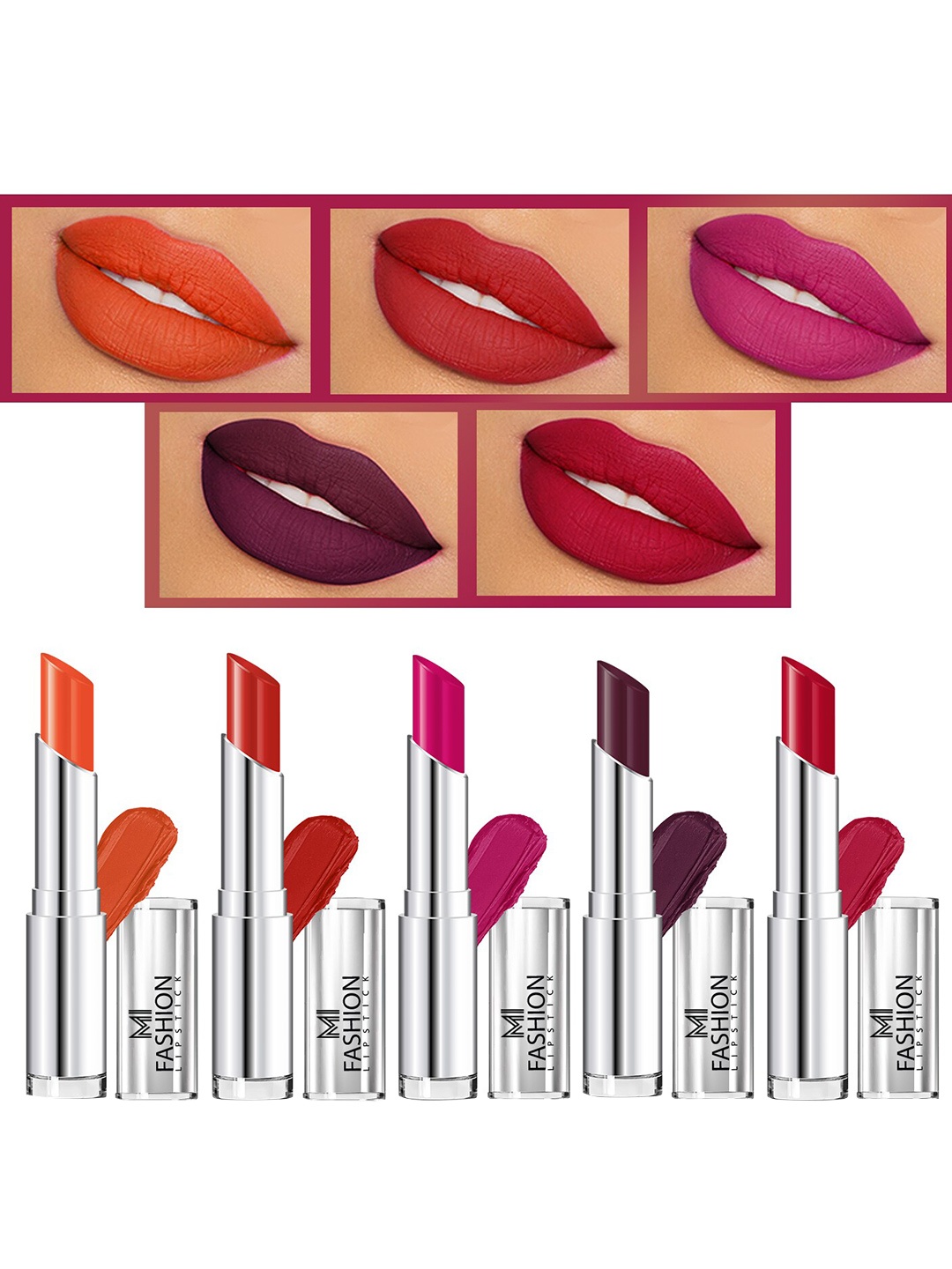 

MI FASHION Set Of 5 Creme Matte Weightless Long-Lasting Lipstick - 3.5g Each, Orange